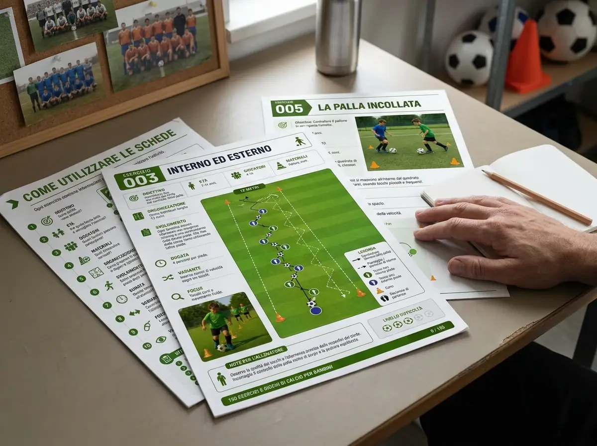Schede A4 e appunti per preparare un allenamento di calcio