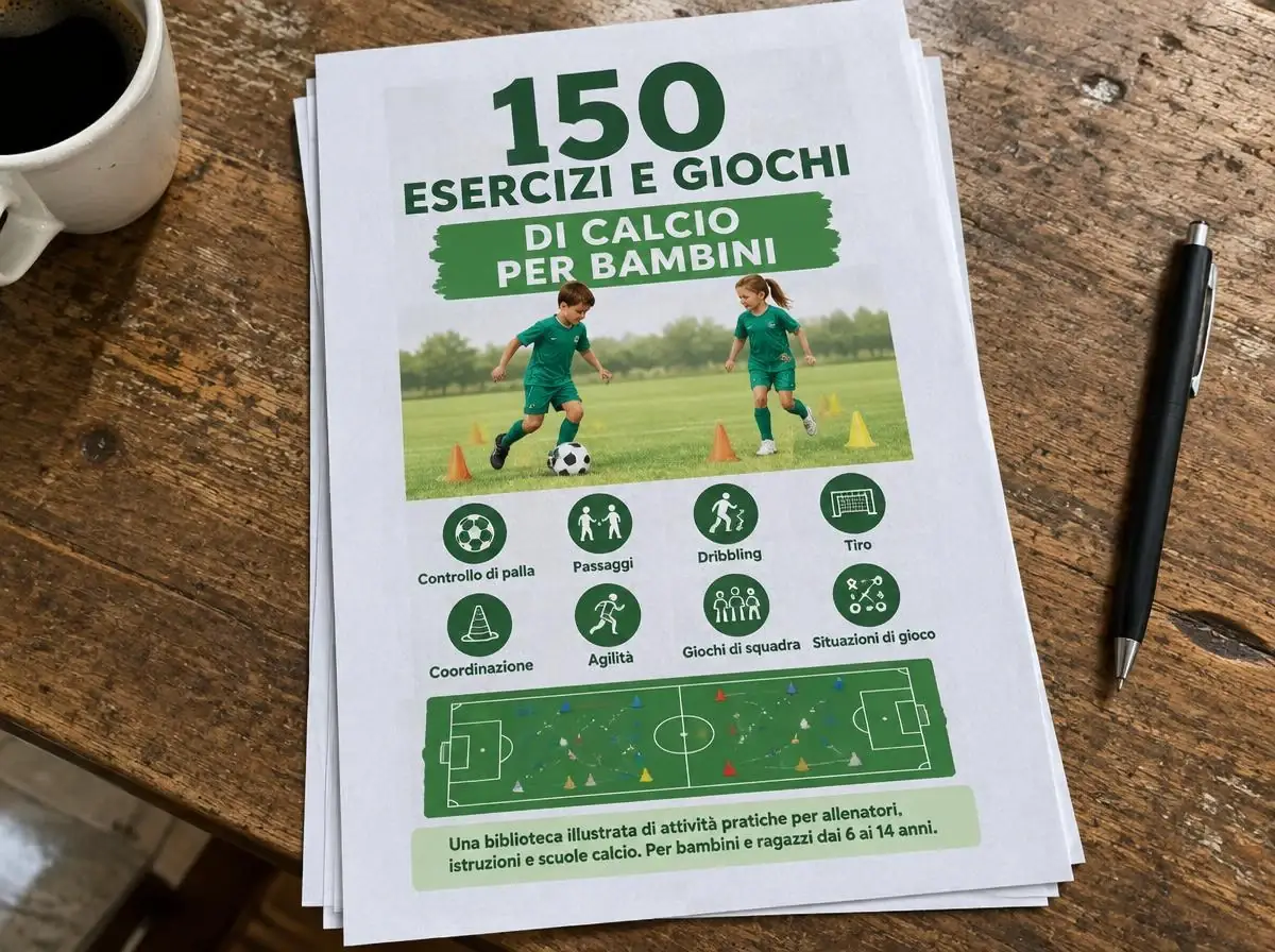 La copertina della guida di calcio stampata in formato A4 su un tavolo